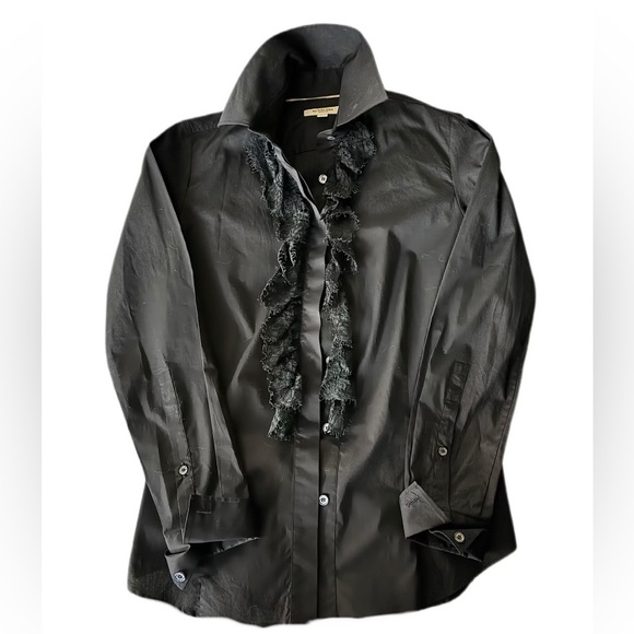 Burberry black button down shirt with lace ruffle size 6 - Picture 3 of 3